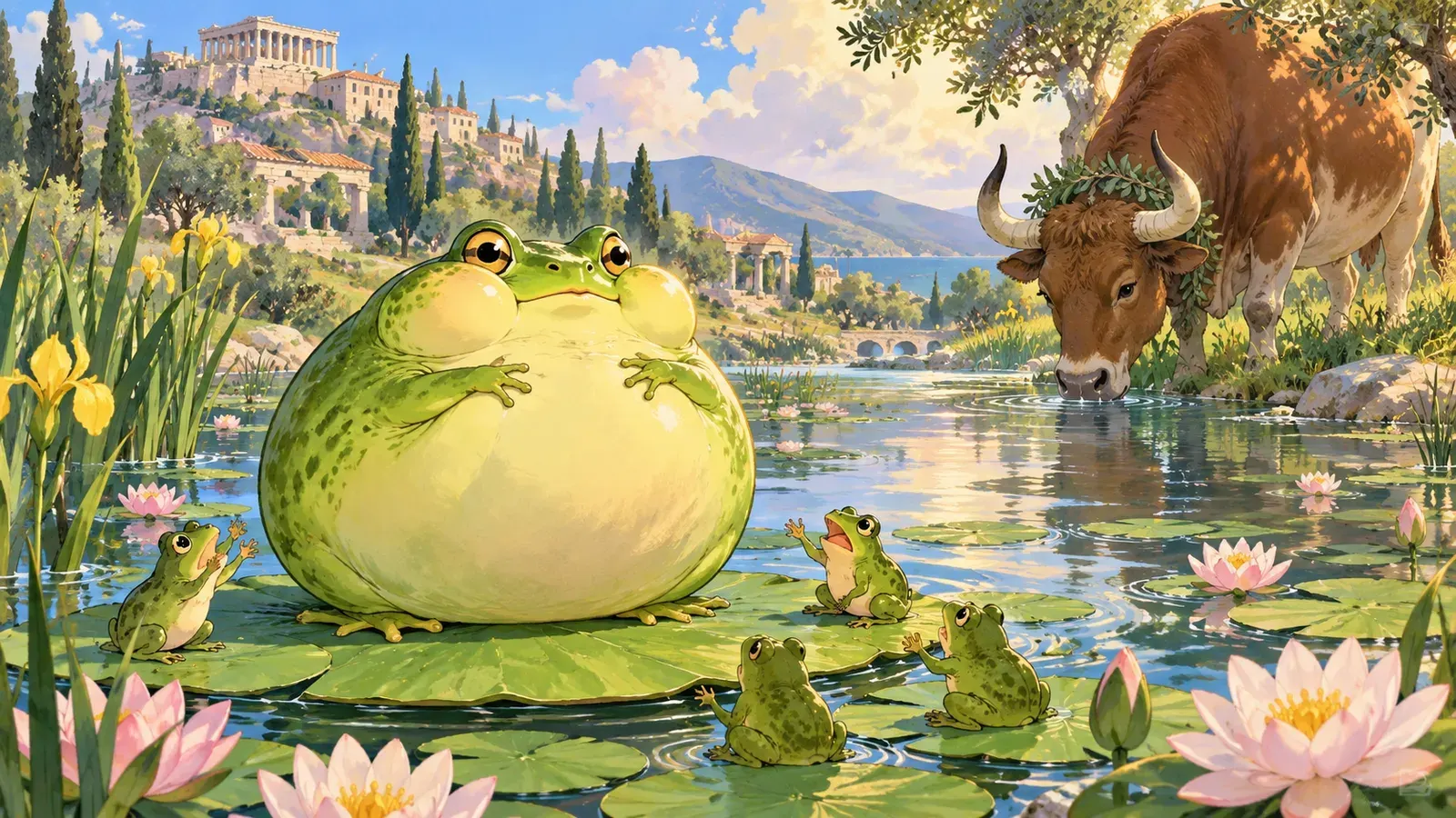 The Ox and the Frog(ウシとカエル)の挿絵