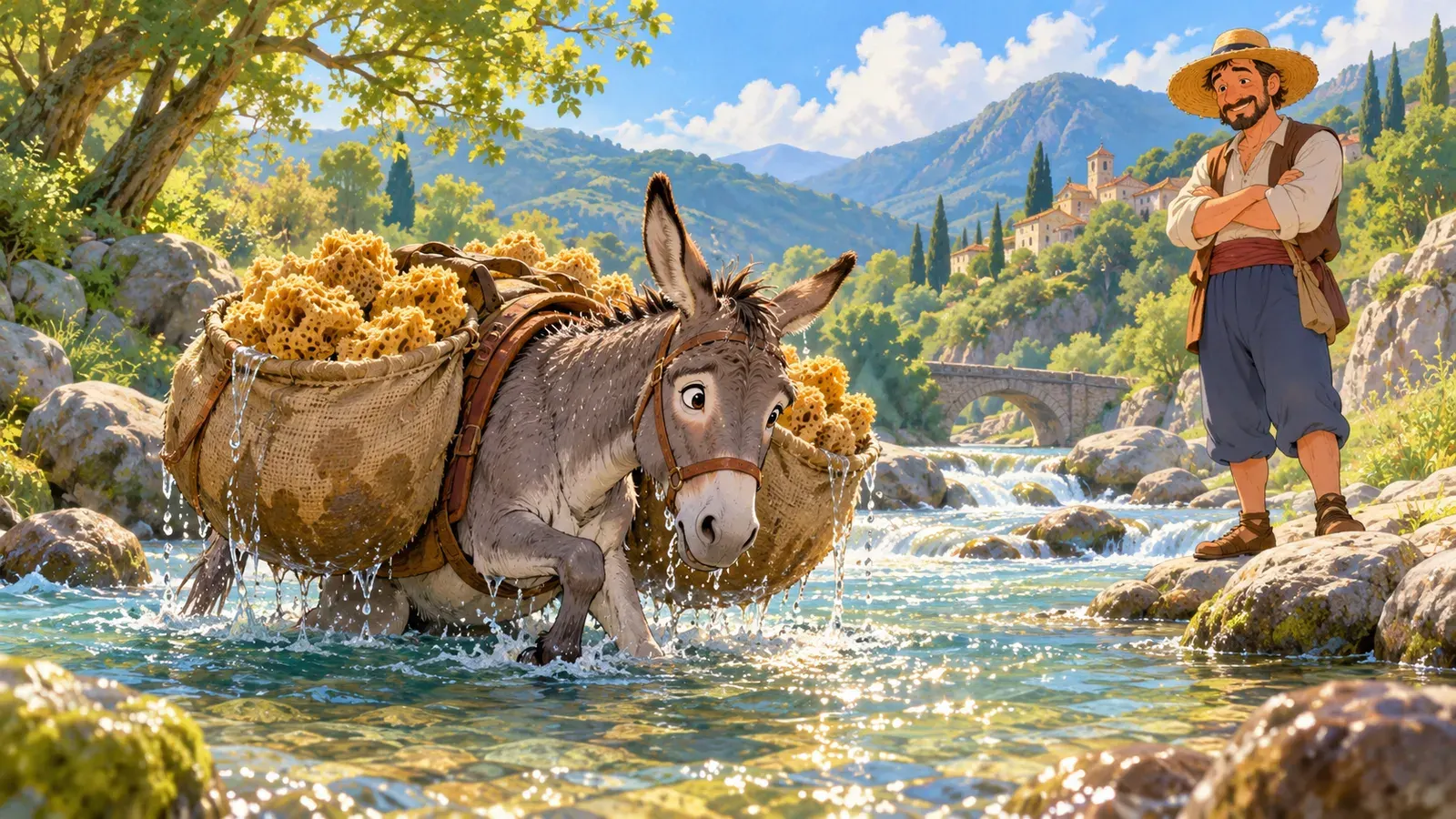 The Salt Merchant and His Donkey（塩を運ぶロバ）の挿絵