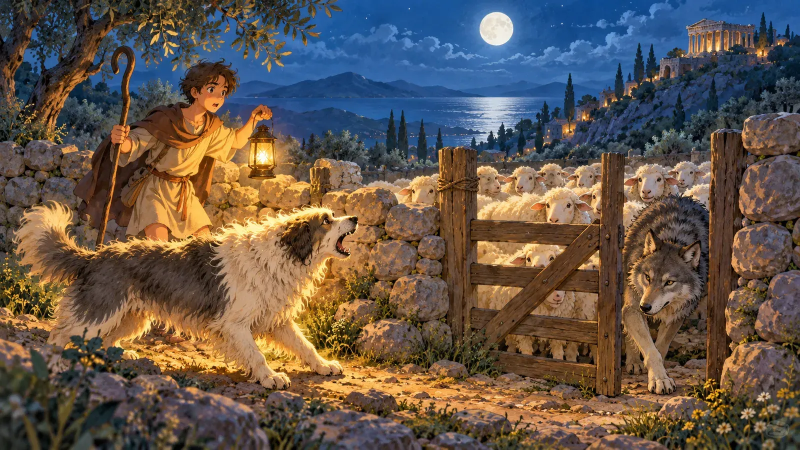 The Shepherd and the Dog(羊飼いと犬)の挿絵