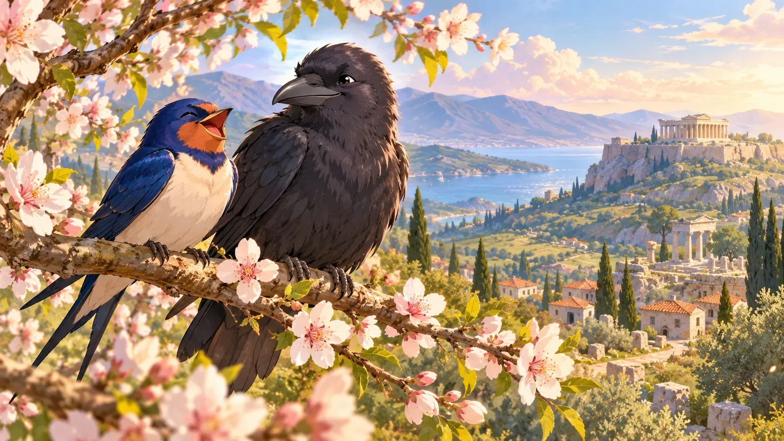 The Swallow and the Crow（ツバメとカラス）の挿絵