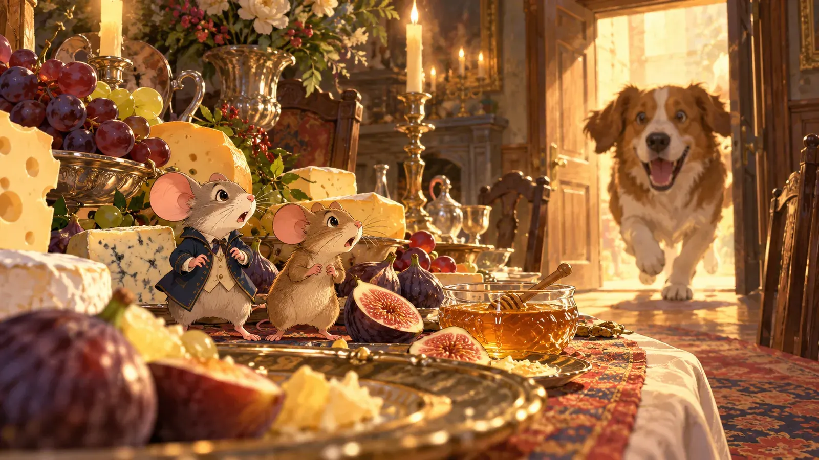The Town Mouse and the Country Mouse（町のネズミと田舎のネズミ）の挿絵