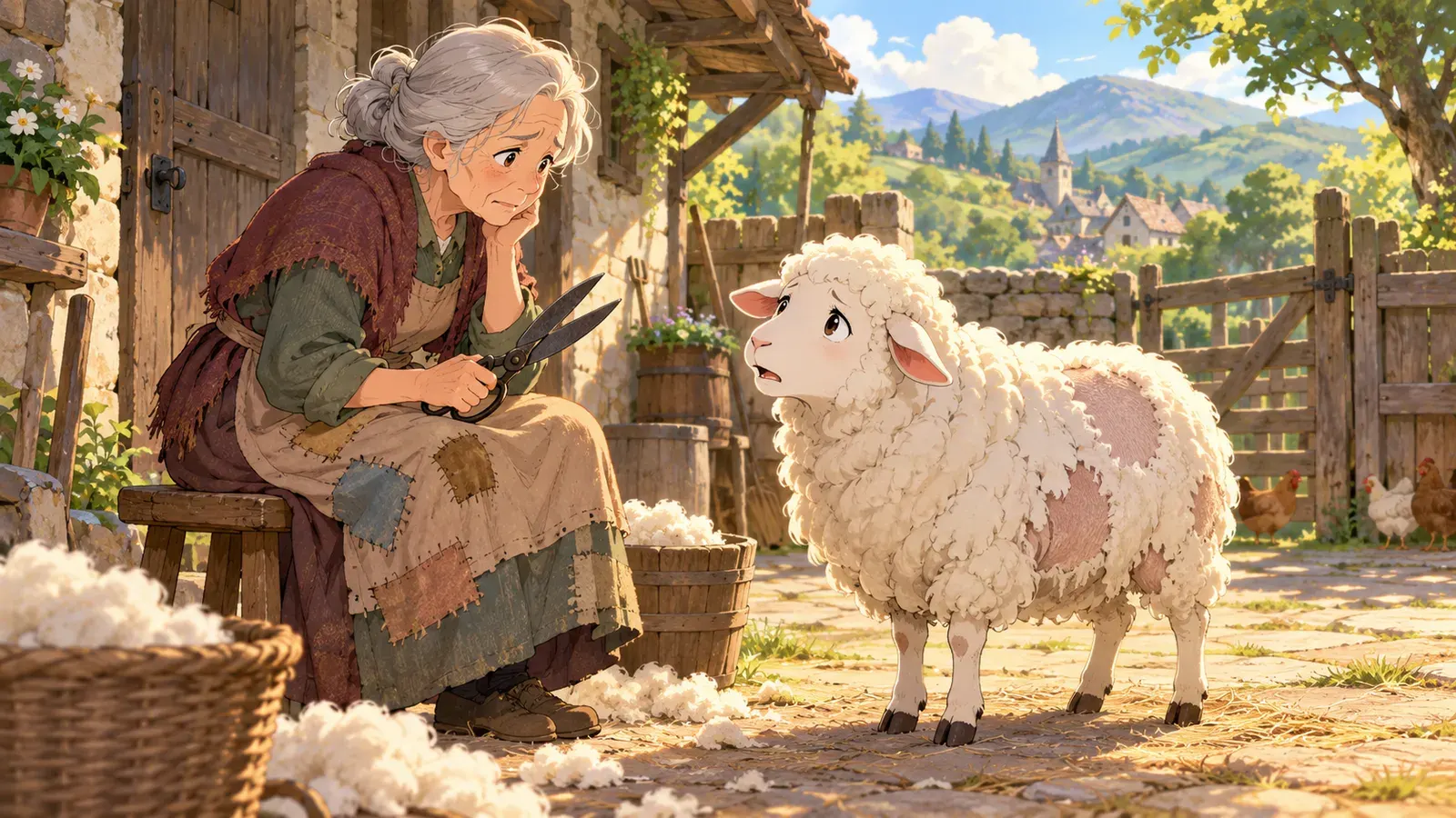 The Woman and Her Sheep（未亡人とヒツジ）の挿絵