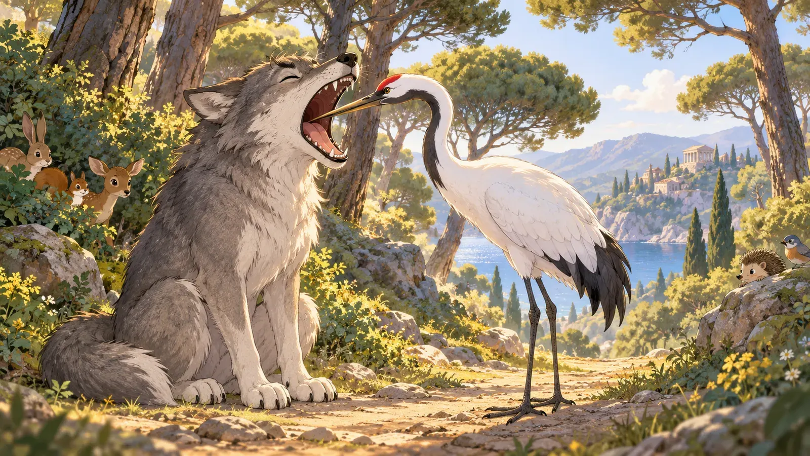 The Wolf and the Crane（オオカミとツル）の挿絵