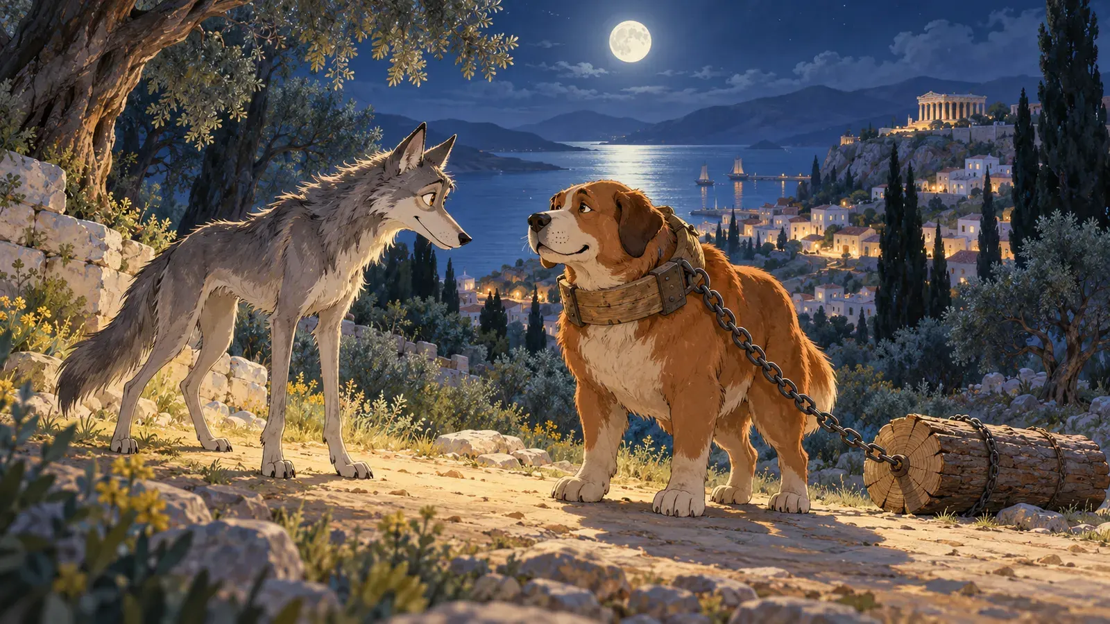 The Wolf and the Dog(オオカミと犬)の挿絵