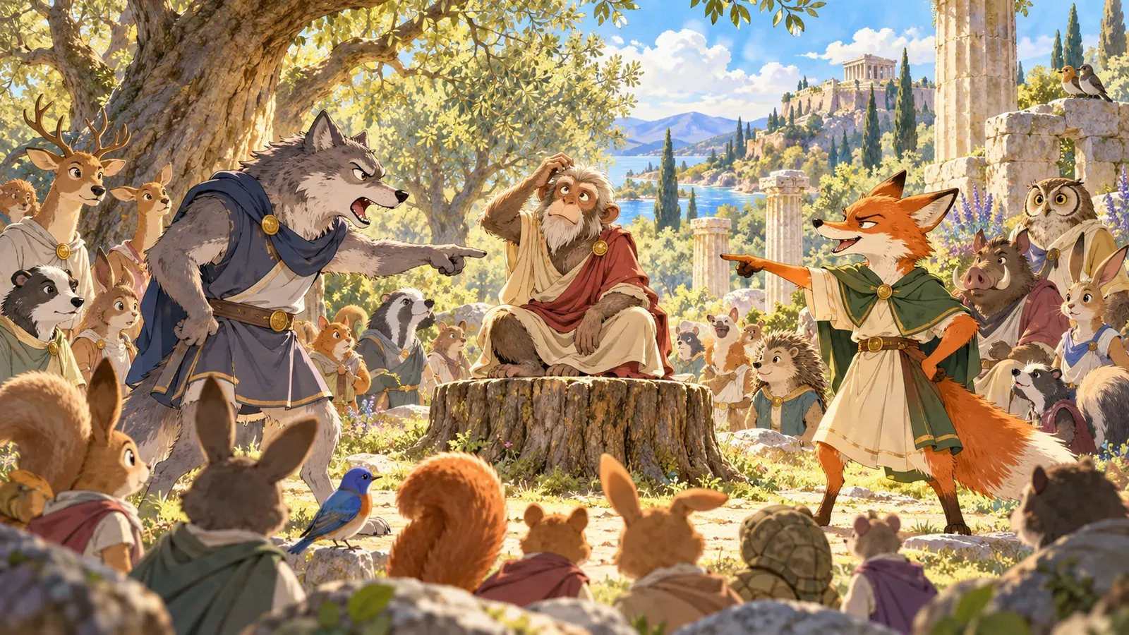 The Wolf, the Fox, and the Monkey(オオカミとキツネとサル)の挿絵
