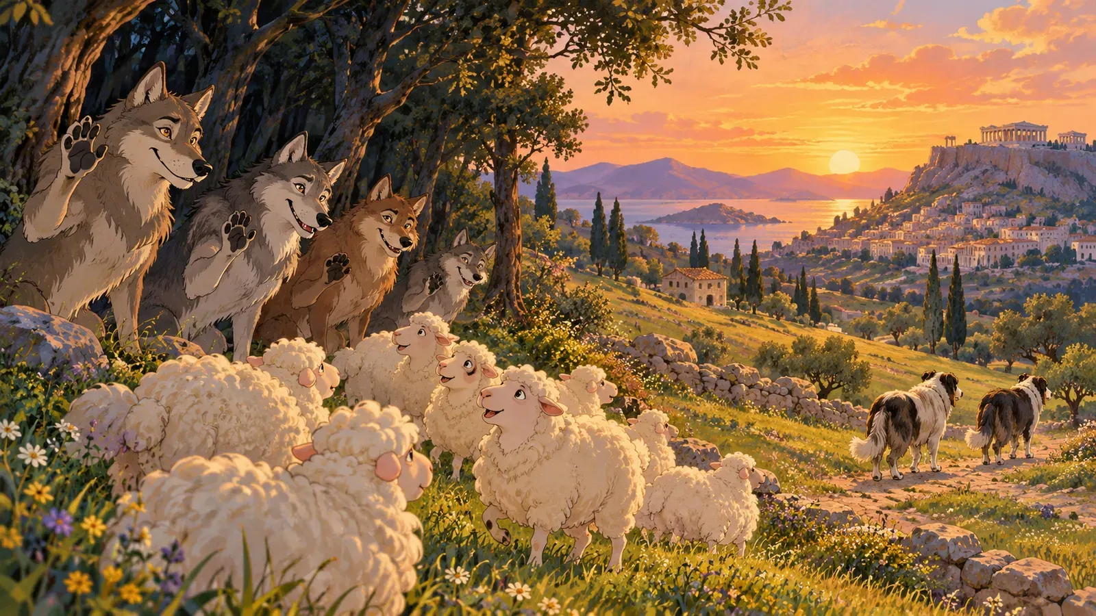 The Wolves and the Sheep（オオカミたちとヒツジたち）の挿絵