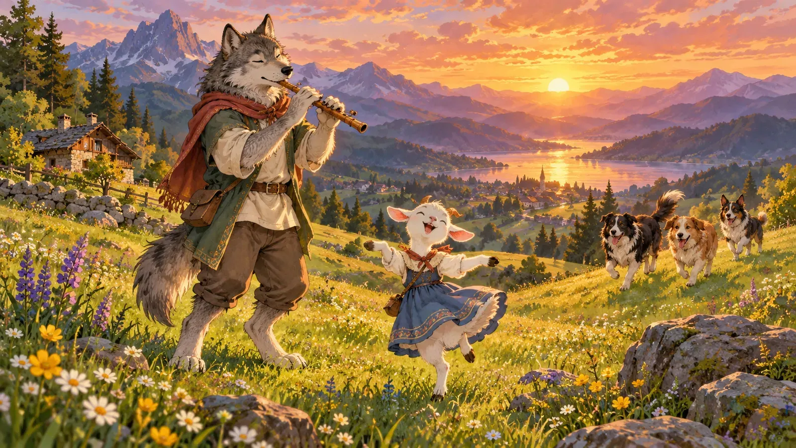 The Young Goat and the Wolf(子ヤギとオオカミ)の挿絵