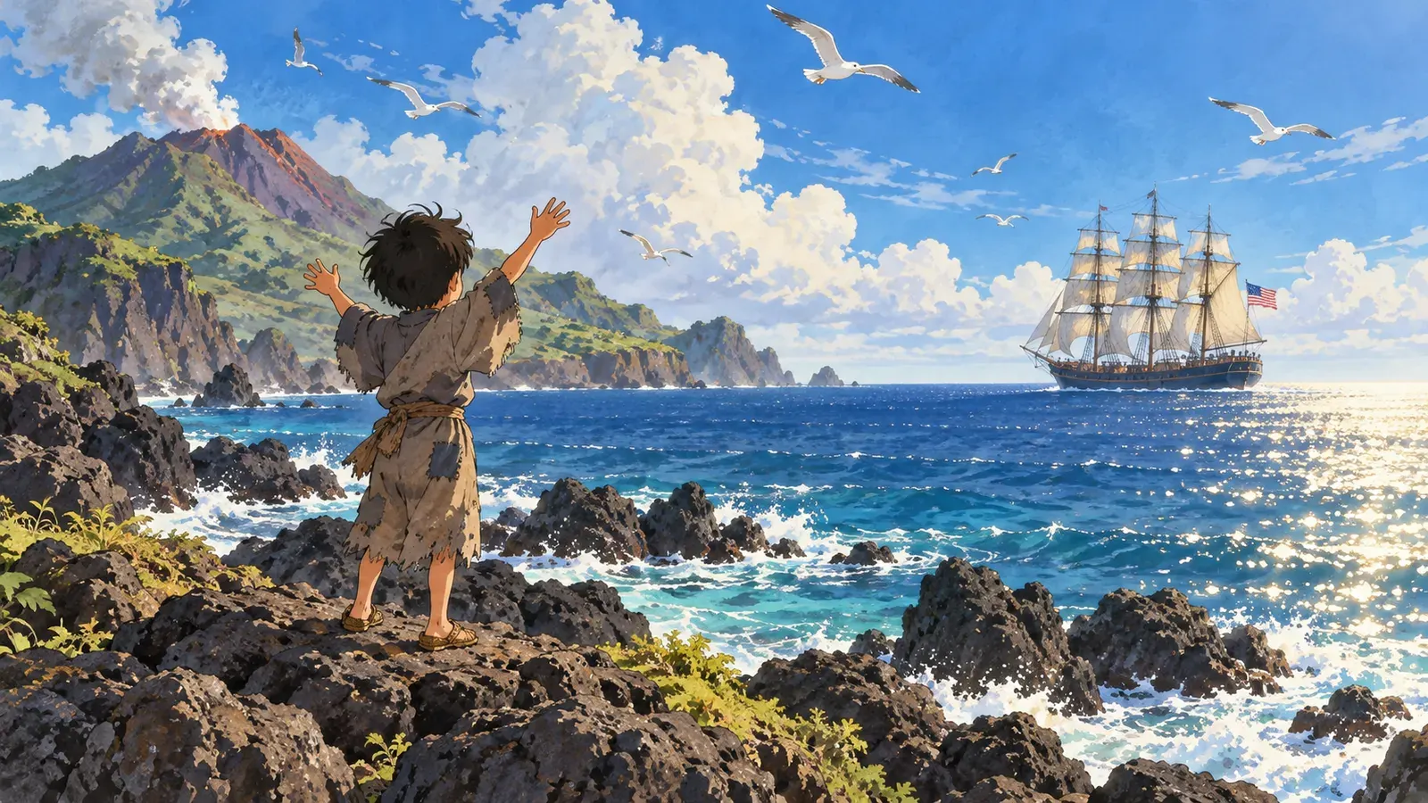 John Manjiro: The Fisher Boy Who Crossed the Ocean(ジョン万次郎――海をわたった漁師の少年)の挿絵