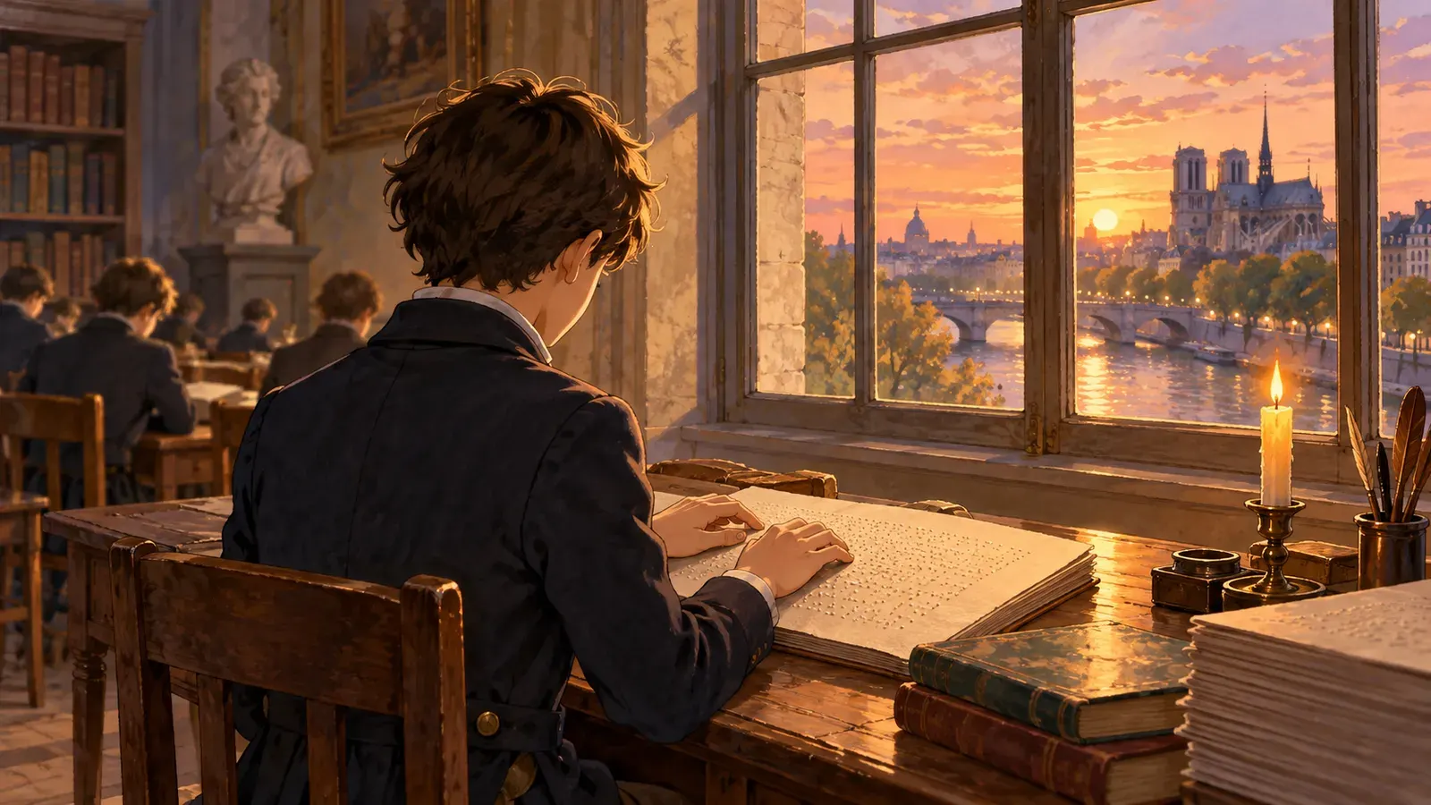 Louis Braille: Reading with Fingers(ルイ・ブライユ 指で読む文字)の挿絵