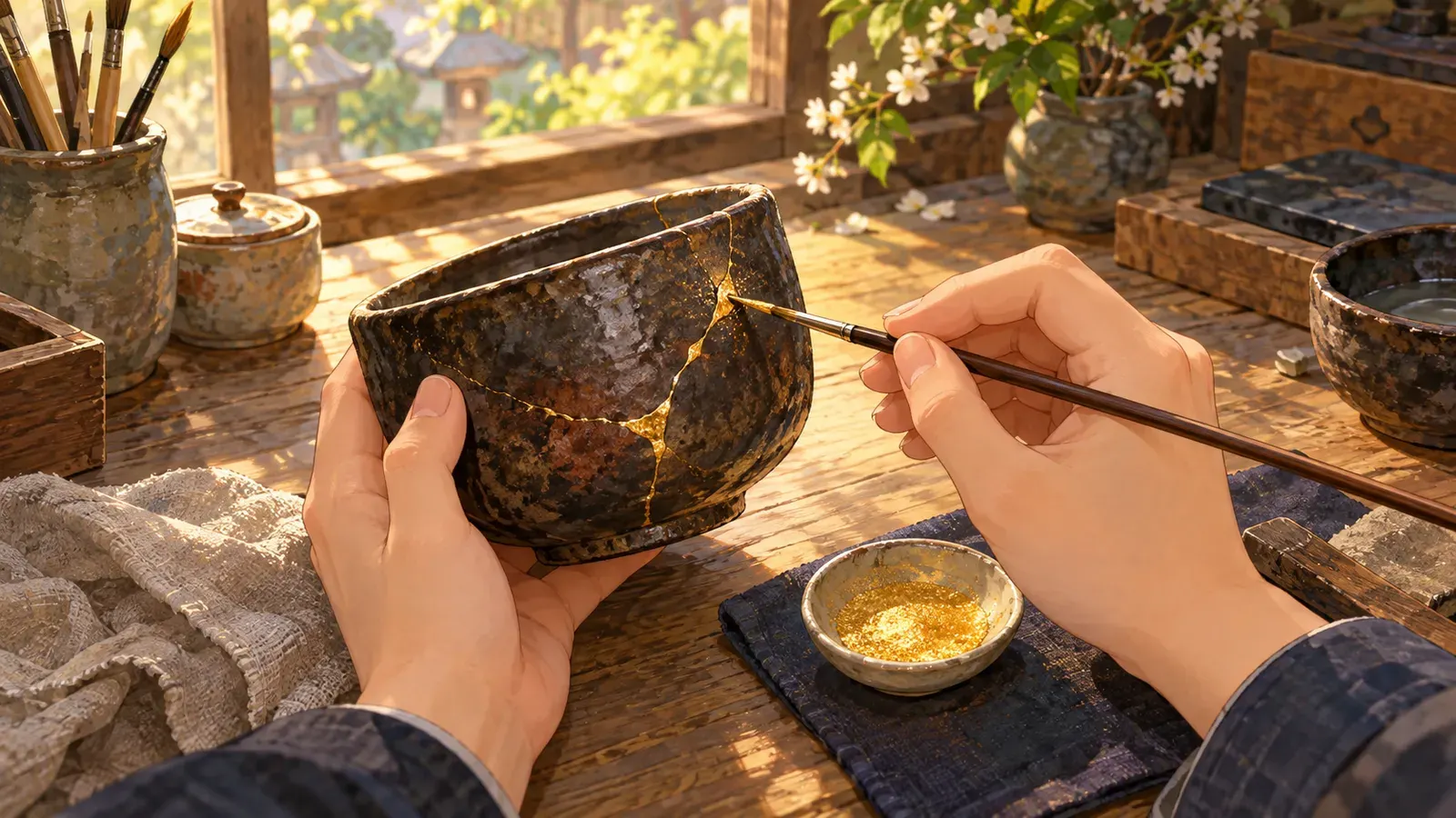Golden Cracks: Kintsugi and the Beauty of Imperfection（金色のひび：金継ぎと不完全なものの美しさ）の挿絵