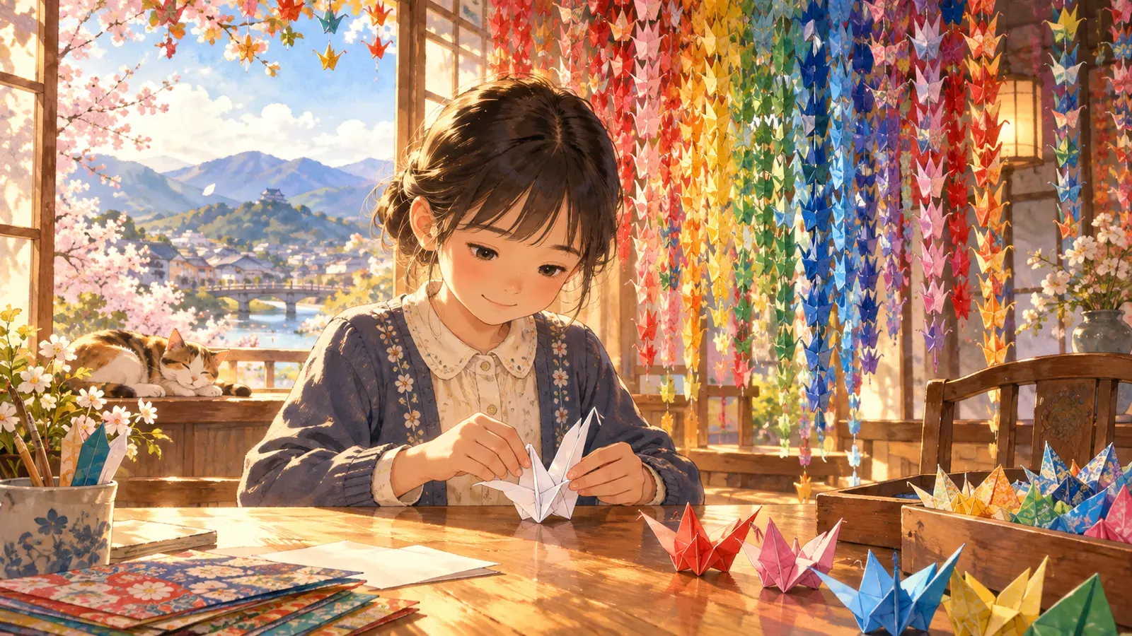 Folding Paper, Folding Wishes(紙を折り、願いを折る)の挿絵