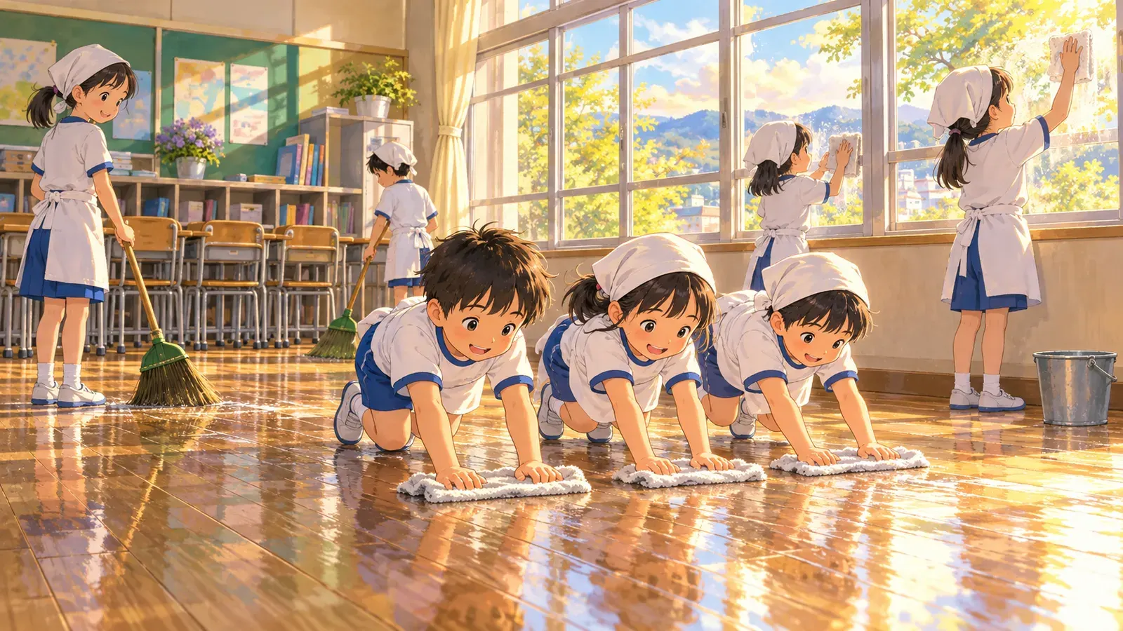 Who Cleans the Classroom?(教室を掃除するのはだれ?)の挿絵