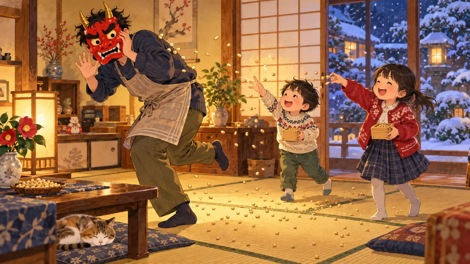 Setsubun: Throw the Beans, Chase the Ogres(節分:豆をまいて鬼を追い出せ)の挿絵