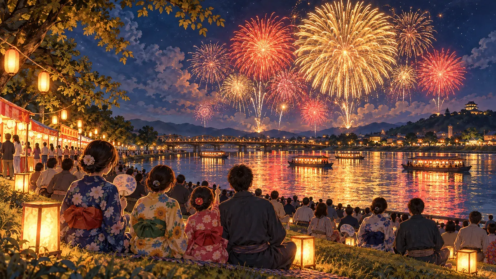 Summer Nights: Festivals and Fireworks（夏の夜：祭りと花火）の挿絵