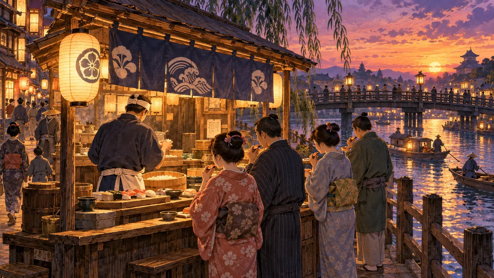 From Preserved Fish to Fast Food: A Short History of Sushi（保存食からファストフードへ：すしの歴史）の挿絵