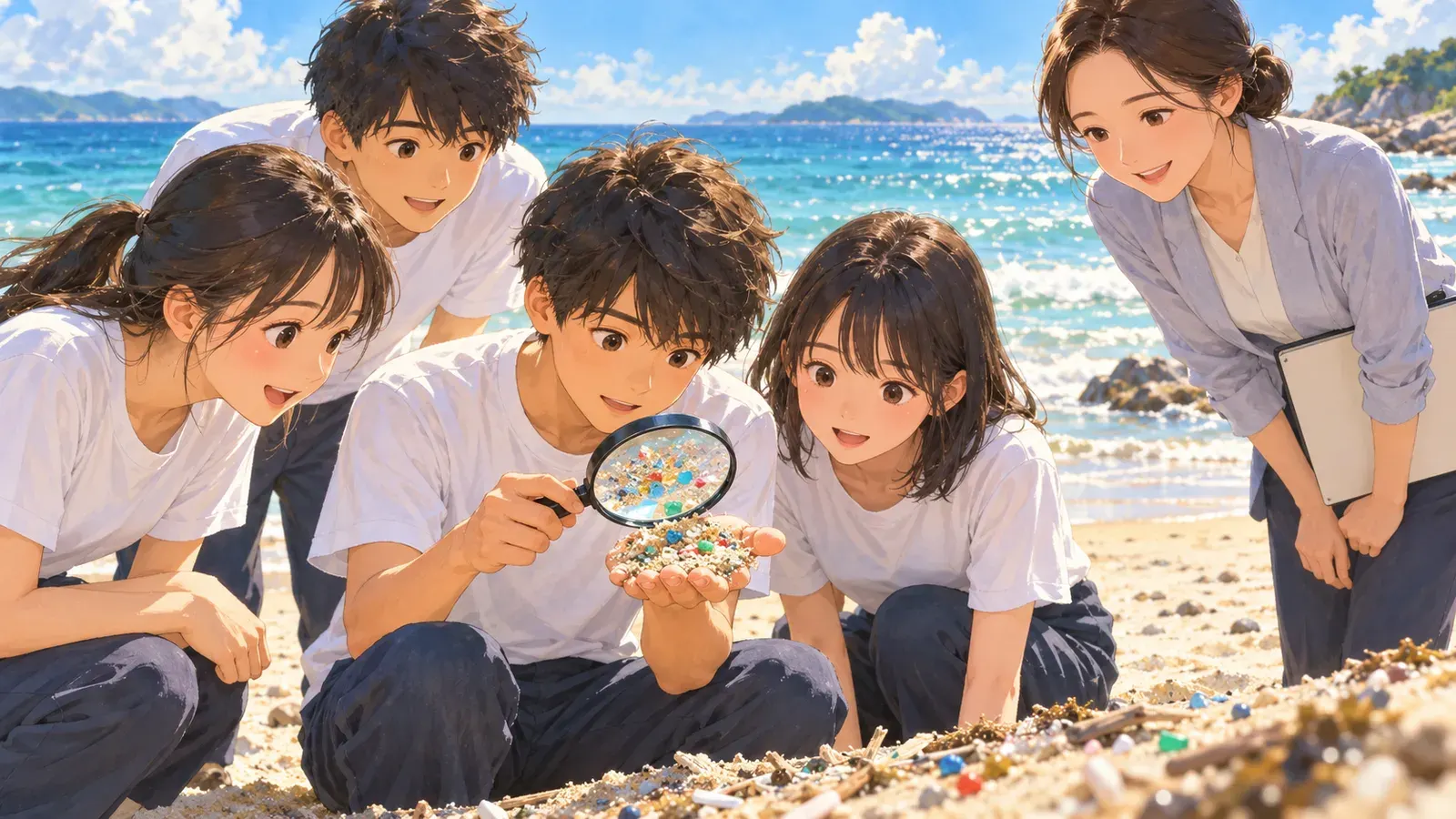 Microplastics: Small Pieces, Big Problem（マイクロプラスチック、小さなかけらの大きな問題）の挿絵