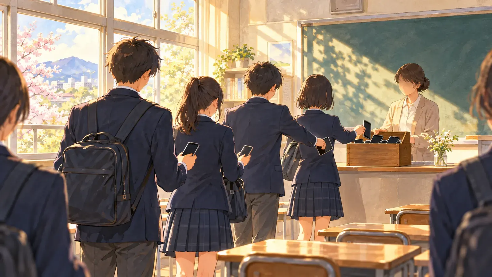 Smartphones in Schools: Yes or No?(学校でスマホ、賛成?反対?)の挿絵