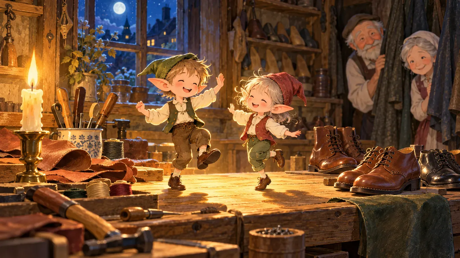 The Elves and the Shoemaker(こびとのくつや)の挿絵