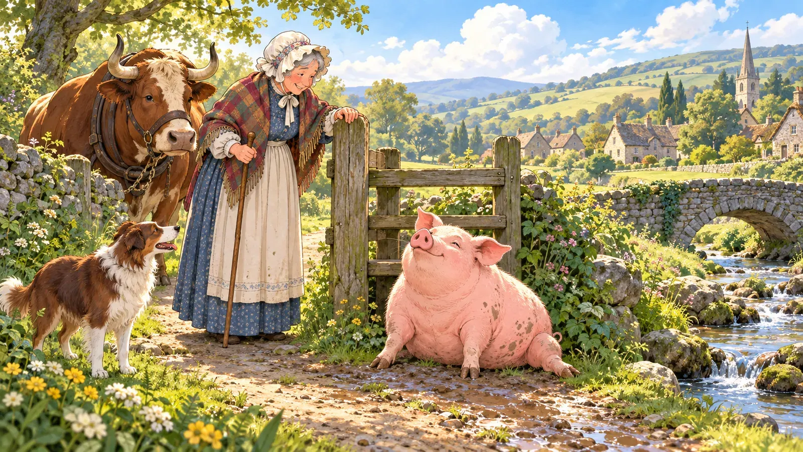 The Old Woman and Her Pig(おばあさんとブタ)の挿絵
