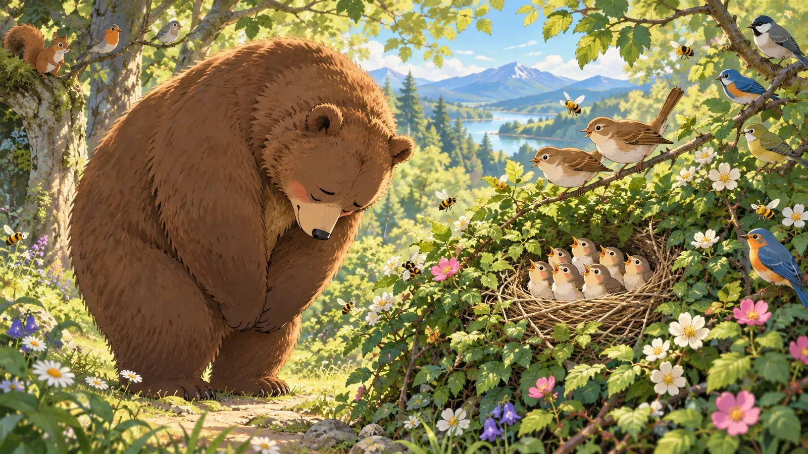 The Willow-Wren and the Bear（ミソサザイと熊）の挿絵