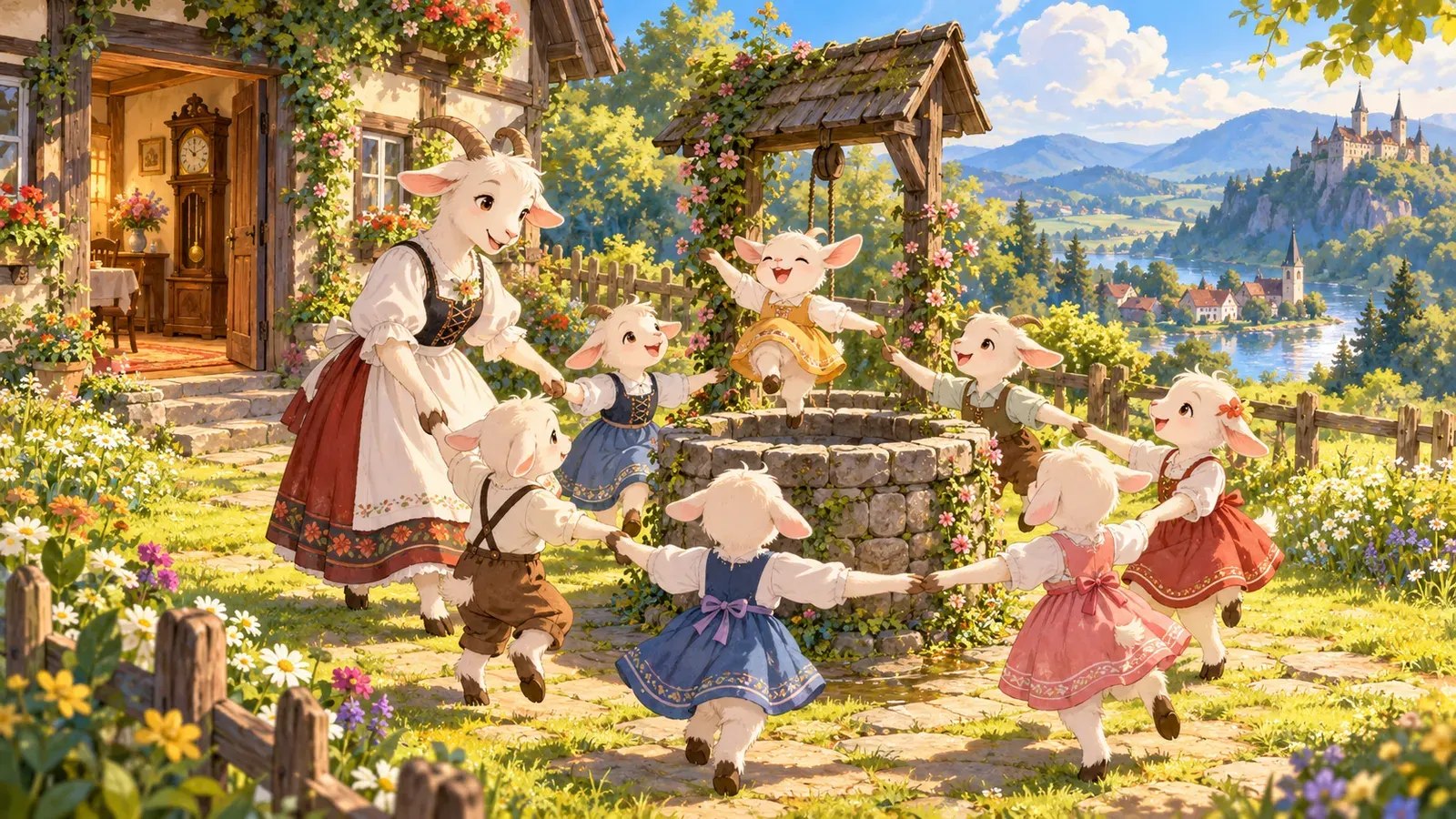 The Wolf and the Seven Young Kids(オオカミと七ひきの子ヤギ)の挿絵