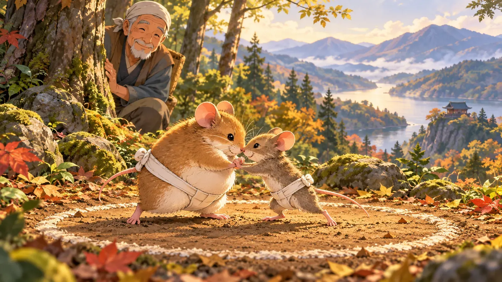 The Mouse Sumo（ねずみのすもう）の挿絵
