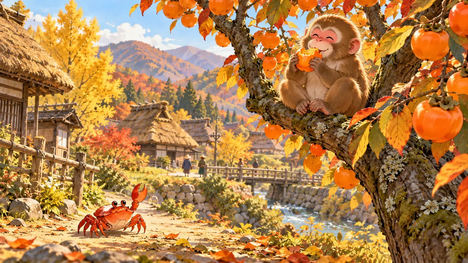 The Monkey and the Crab（さるかに合戦）の挿絵
