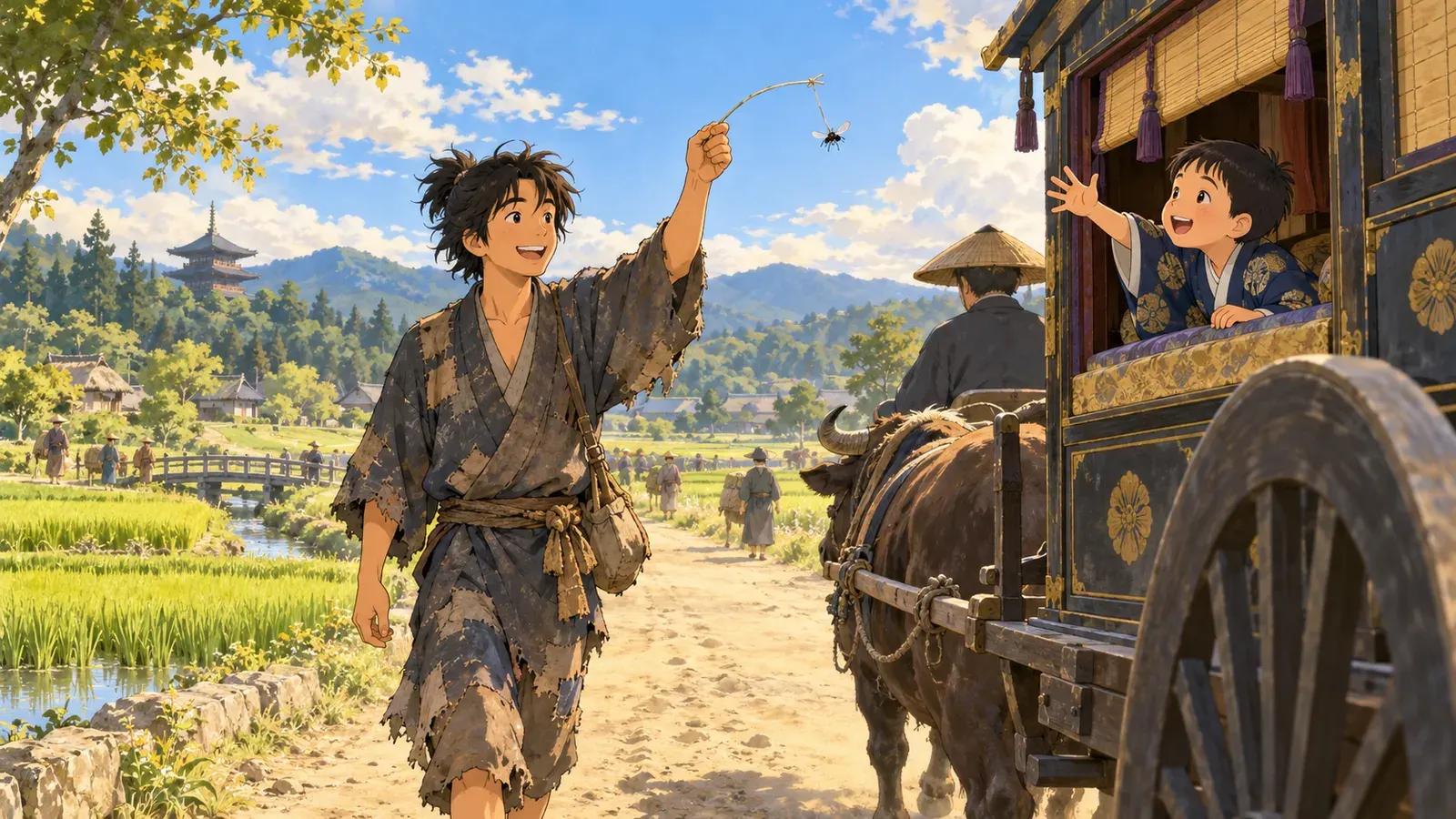 The Straw Millionaire（わらしべ長者）の挿絵