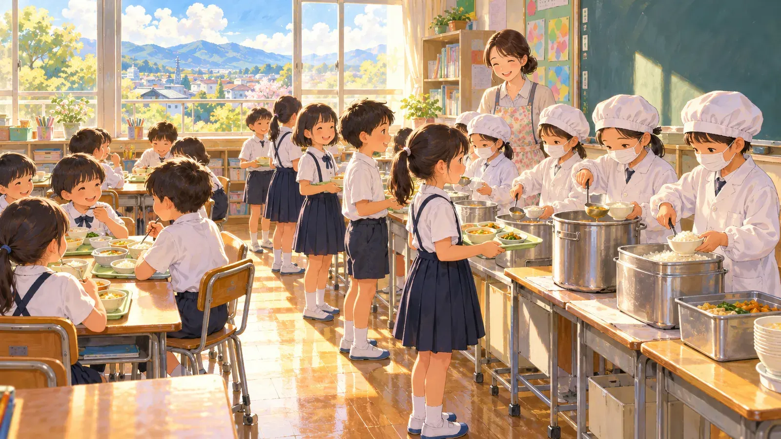 School Lunch in Japan(日本の給食)の挿絵