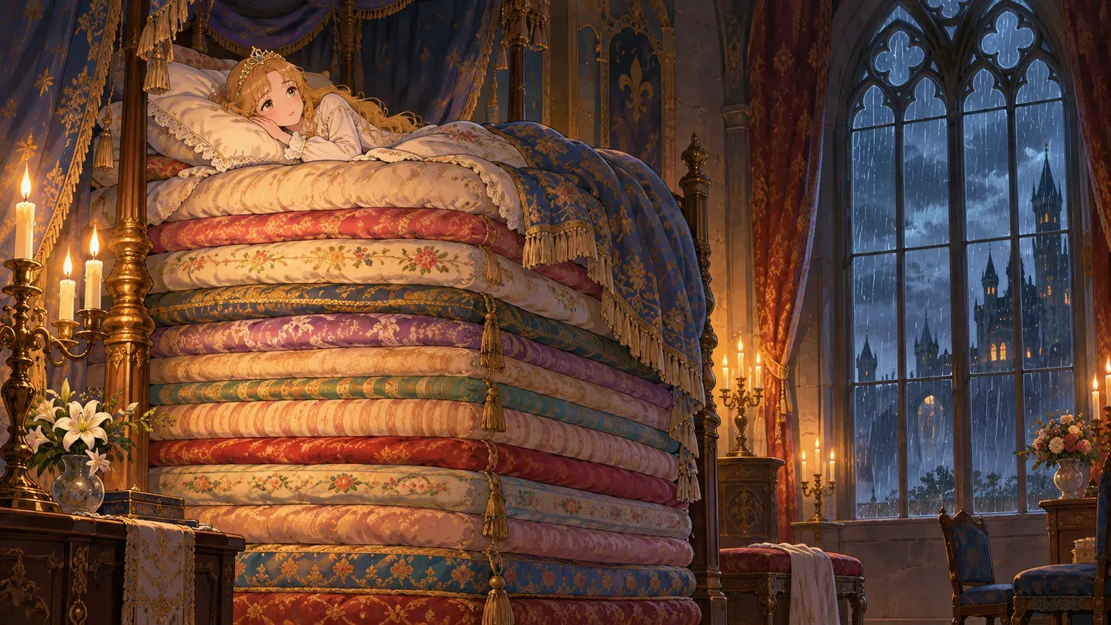 The Princess and the Pea(えんどう豆の上に寝たお姫さま)の挿絵