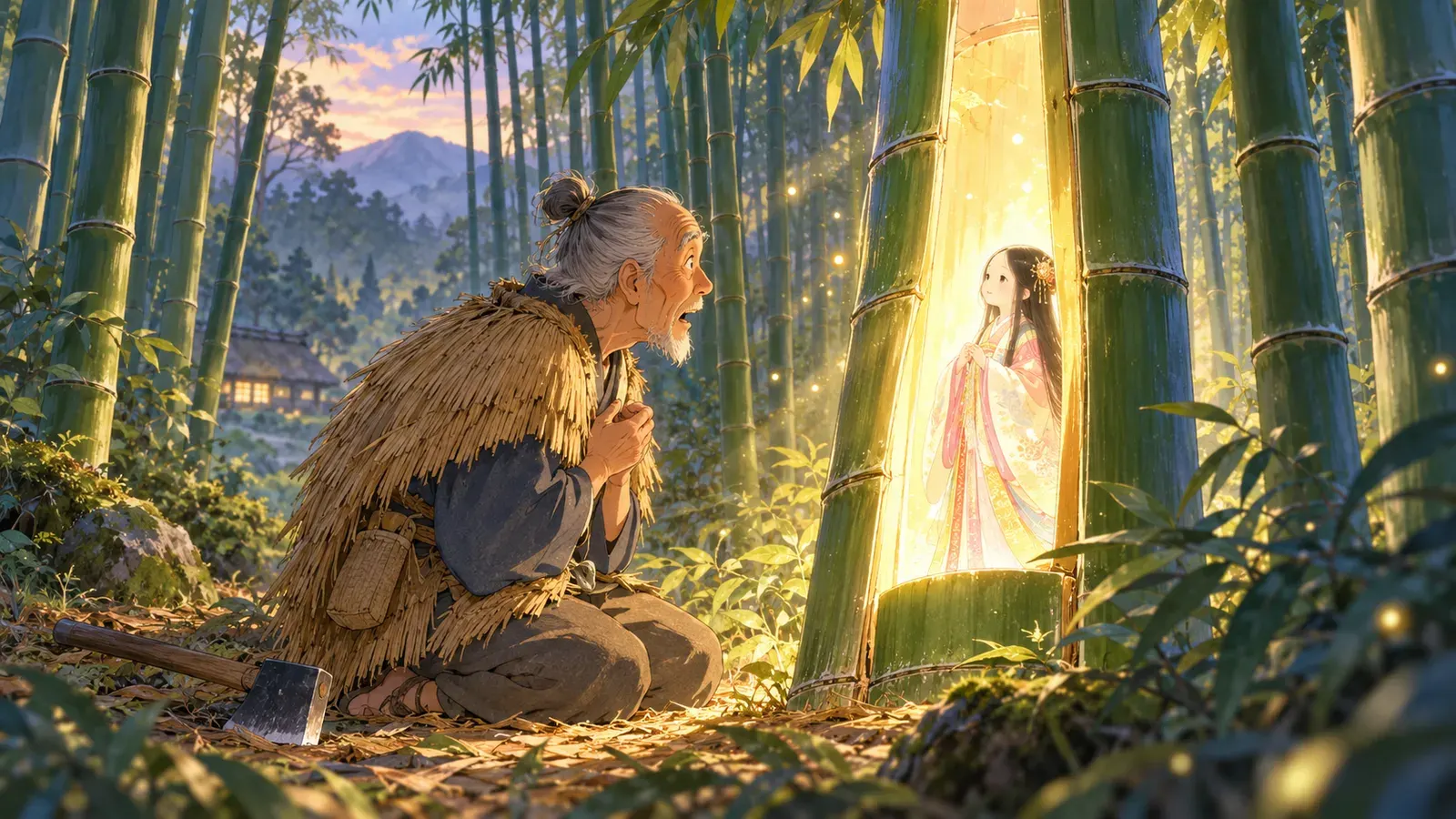 The Bamboo-Cutter and the Moon-Child (Part 1)（かぐや姫（竹取物語）前編（尾崎英子『日本のおとぎ話』））の挿絵
