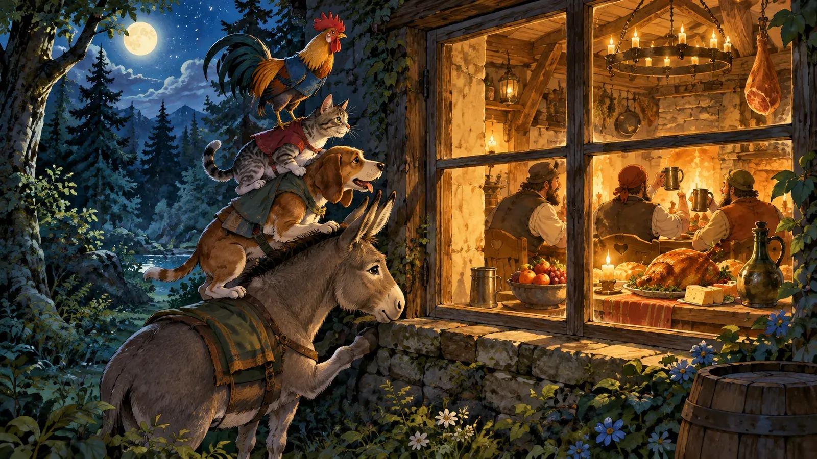 The Bremen Town-Musicians(ブレーメンの音楽隊)の挿絵