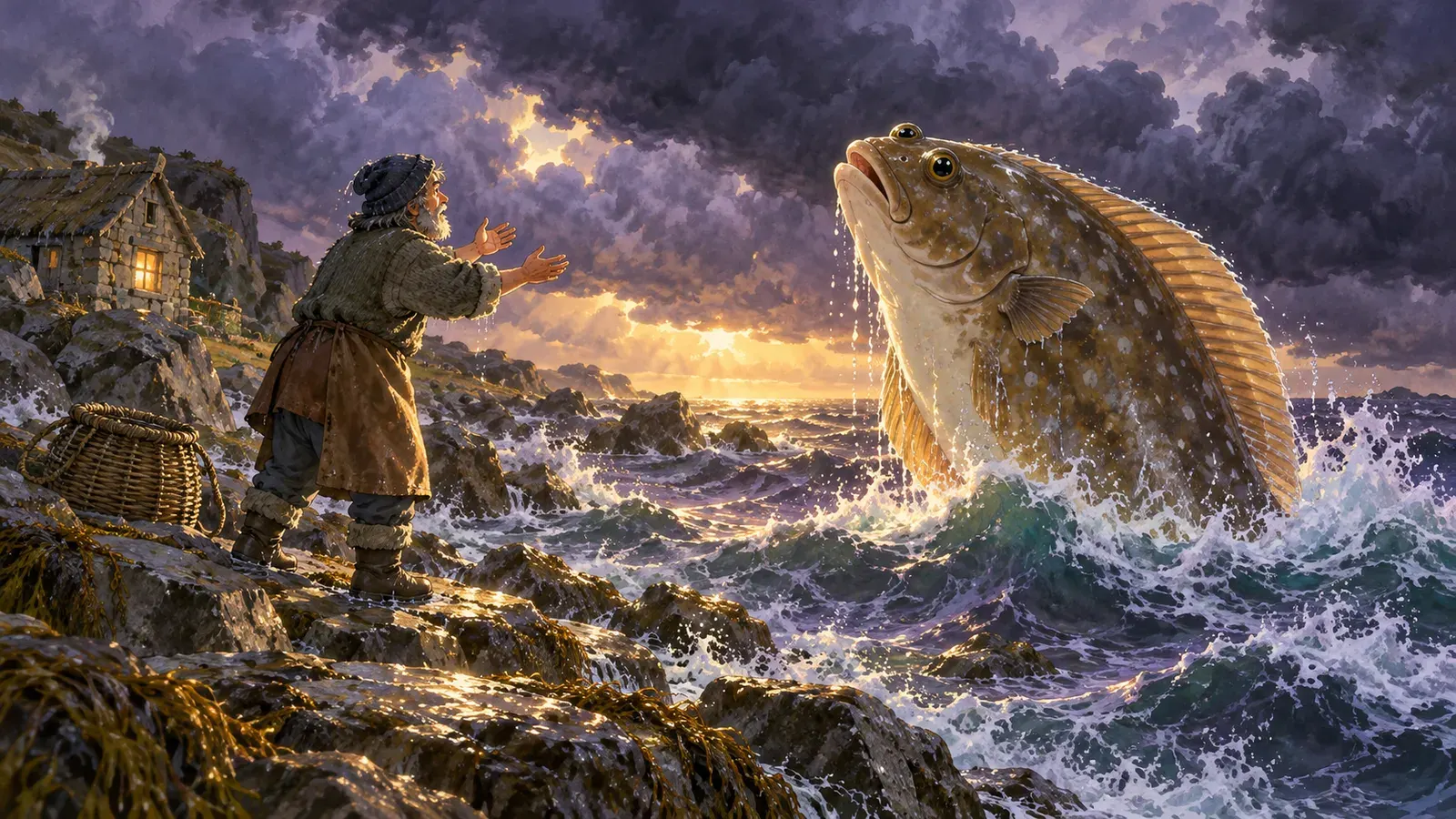 The Fisherman and His Wife(漁師とおかみさん)の挿絵