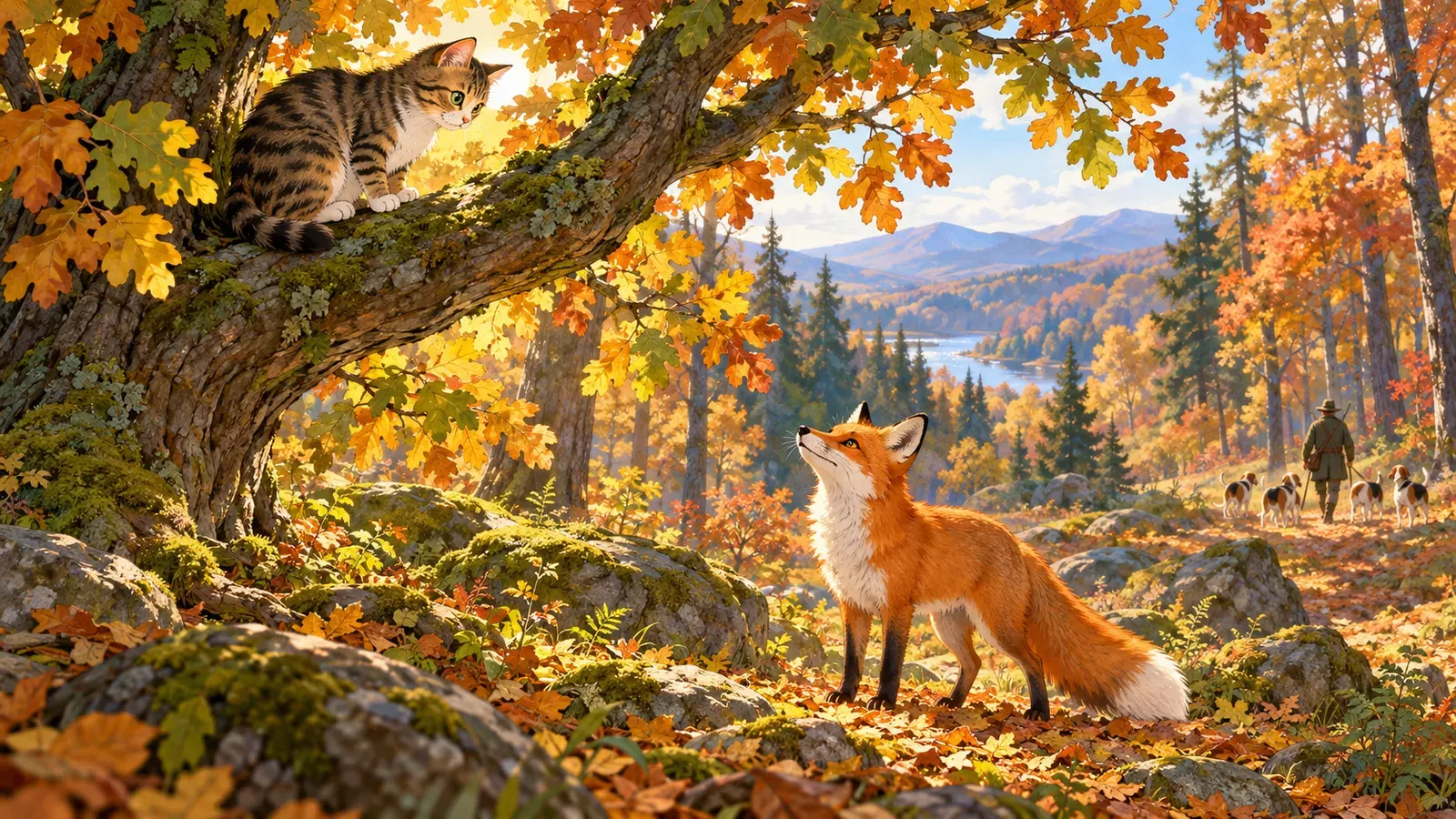 The Fox and the Cat(キツネと猫)の挿絵