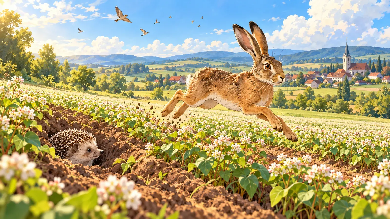 The Hare and the Hedgehog(ウサギとハリネズミ)の挿絵
