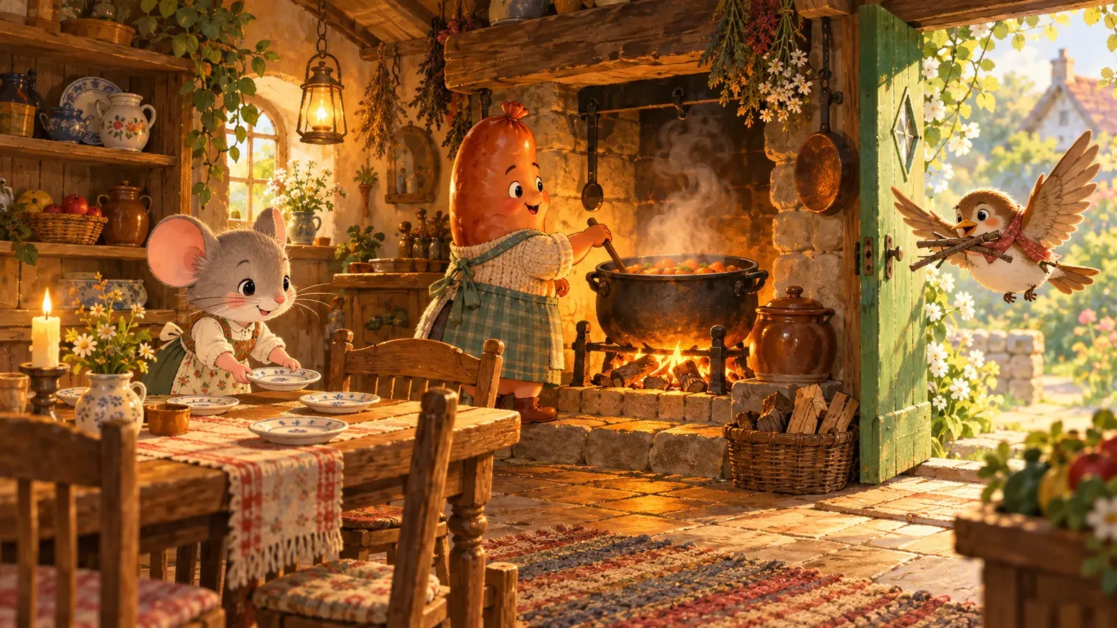The Mouse, the Bird, and the Sausage(ネズミと小鳥と焼きソーセージ)の挿絵