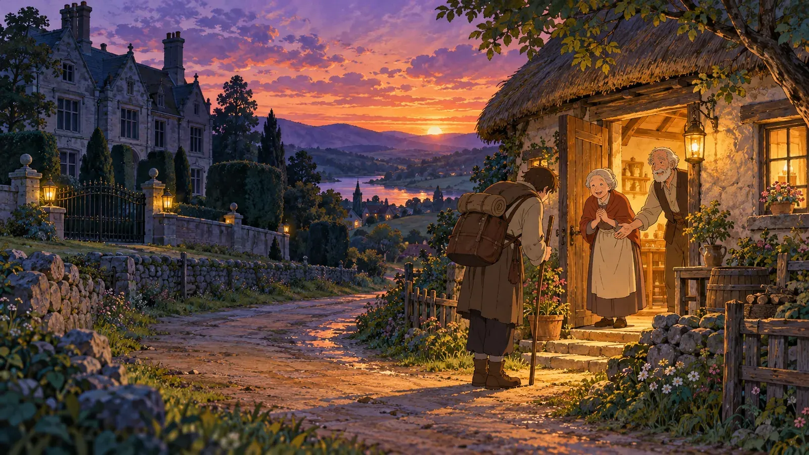 The Poor Man and the Rich Man(貧乏人とお金持ち)の挿絵