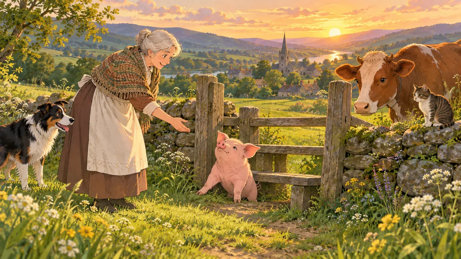 The Old Woman and Her Pig(おばあさんと子ぶた)の挿絵