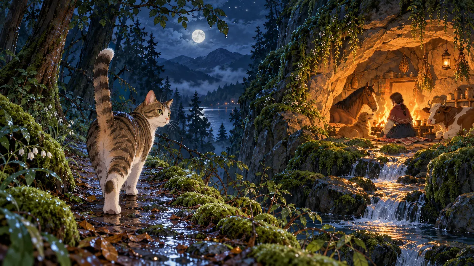 The Cat That Walked by Himself(ひとりで歩くネコ(なぜなに物語))の挿絵