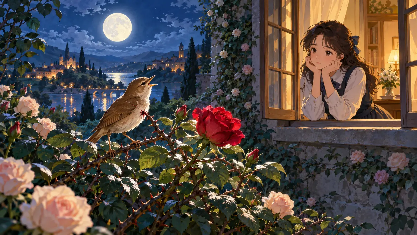 The Nightingale and the Rose(ナイチンゲールとばら)の挿絵