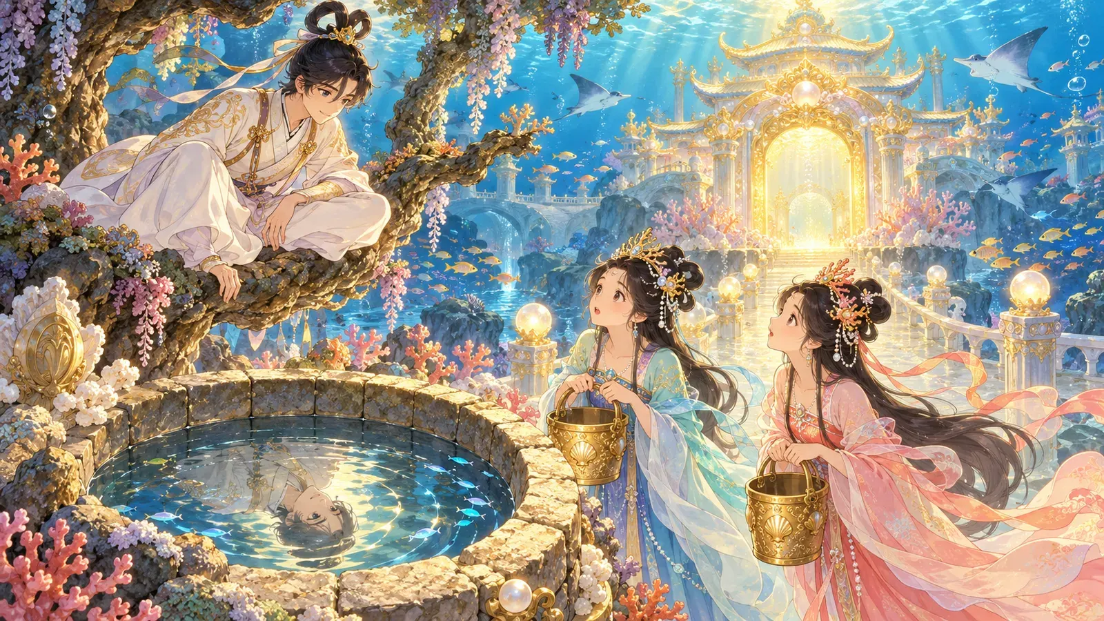 The Happy Hunter and the Skillful Fisher (Part 1)(海幸彦と山幸彦 前編(尾崎英子『日本のおとぎ話』))の挿絵