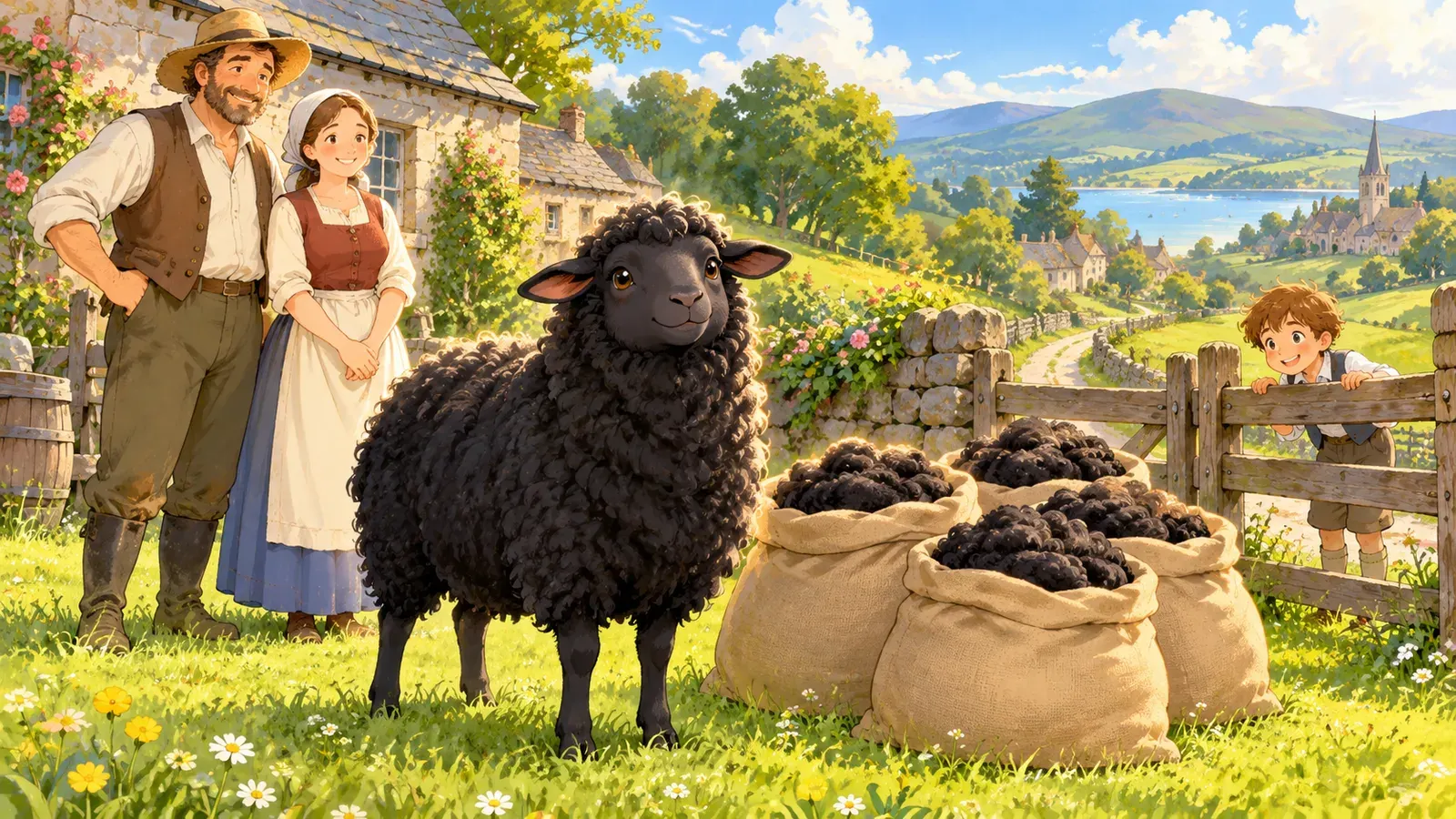 Baa, Baa, Black Sheep(メー、メー、黒い羊さん)の挿絵
