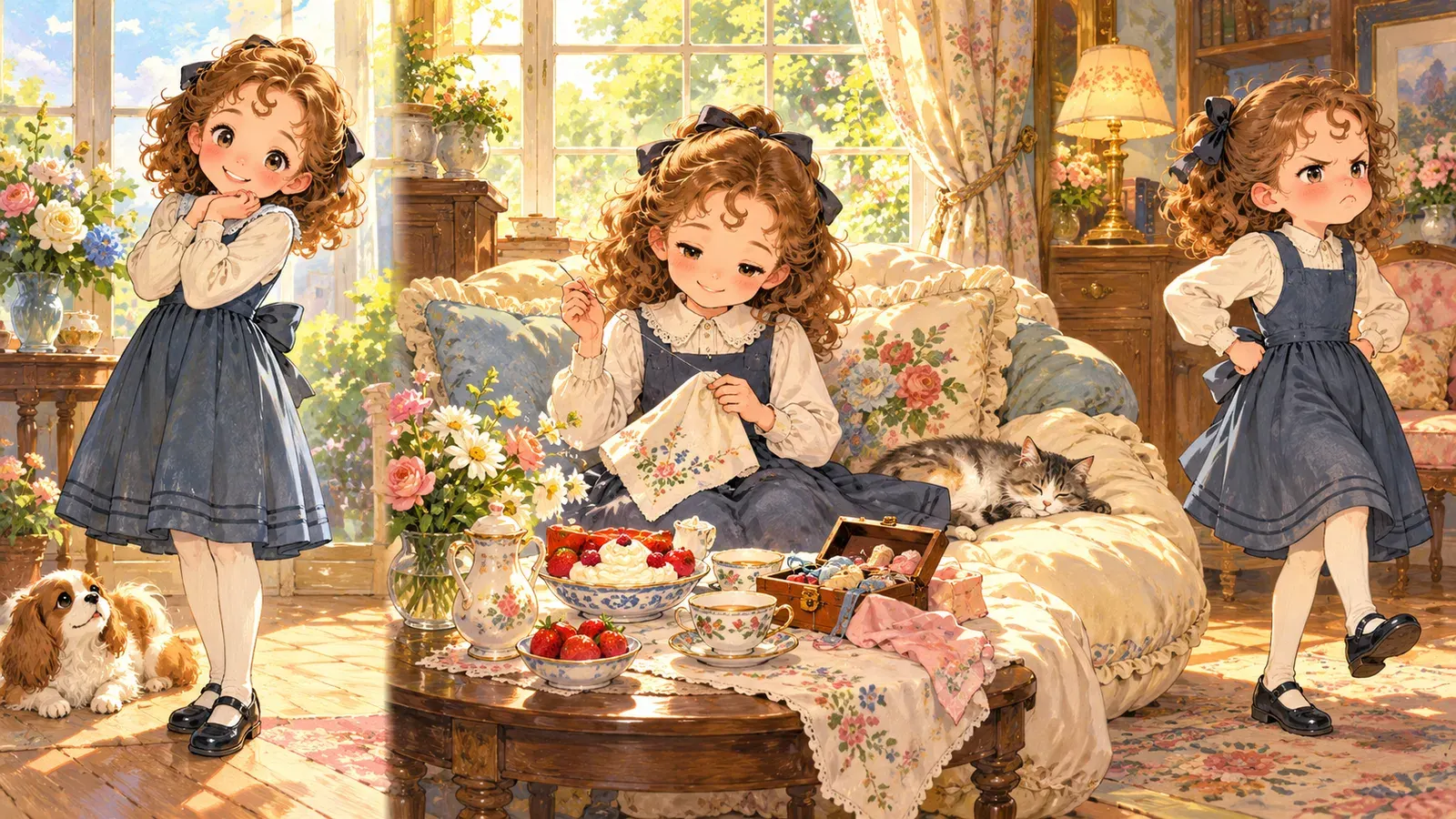 There Was a Little Girl and Curly-Locks（小さな女の子と、まき毛ちゃん）の挿絵