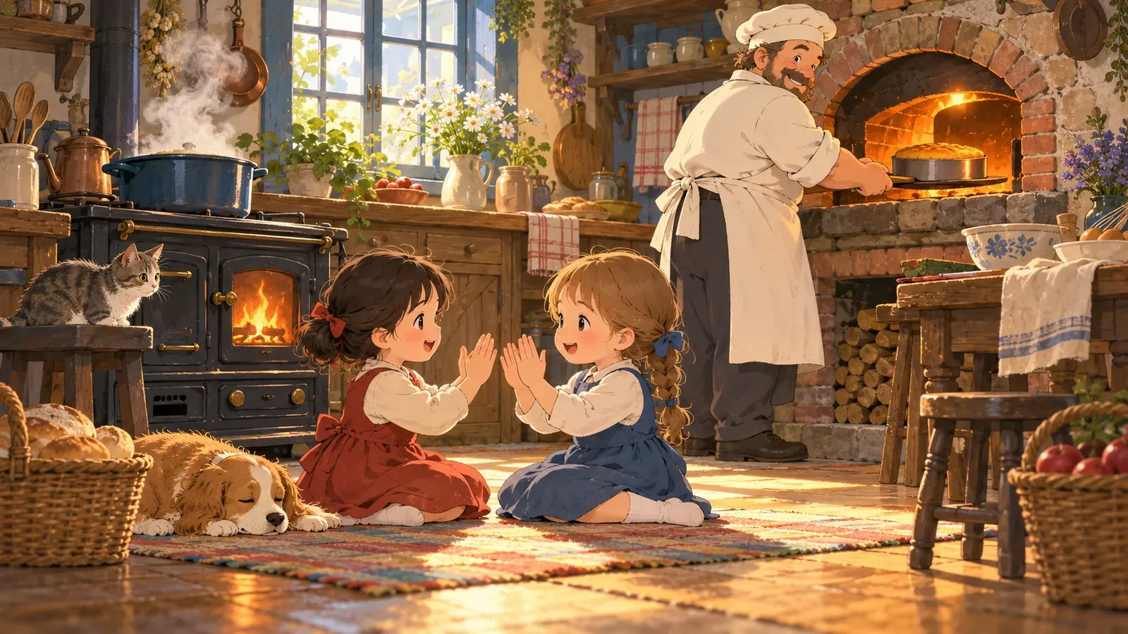 Pat-a-Cake and Pease Porridge Hot(パタケーキと豆のおかゆ)の挿絵