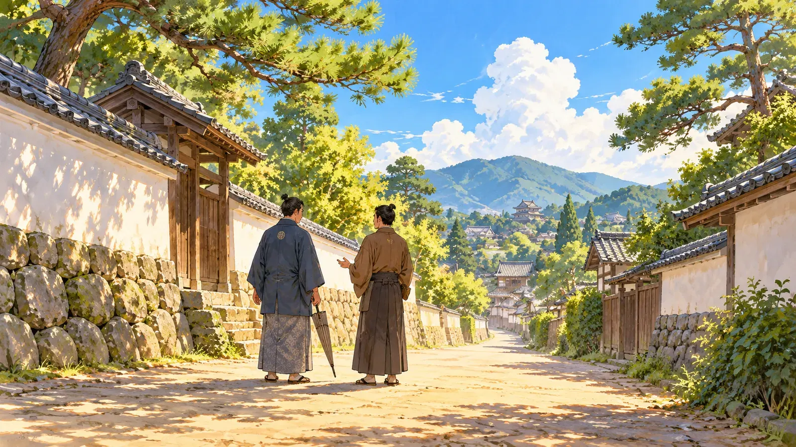 The Parasol and the Samurai's Word（閉じた日傘と武士の一言）の挿絵
