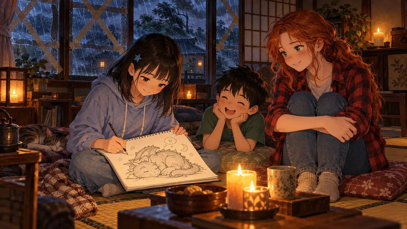 The Exchange Student, Episode 5: The Typhoon(交換留学生 第5話:台風)の挿絵