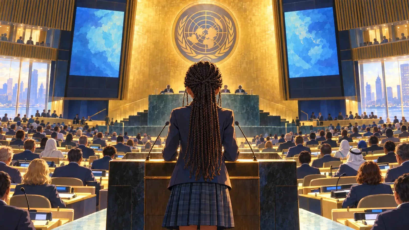 A Teenager Faces the World's Leaders(グレタ・トゥーンベリの国連スピーチの物語)の挿絵