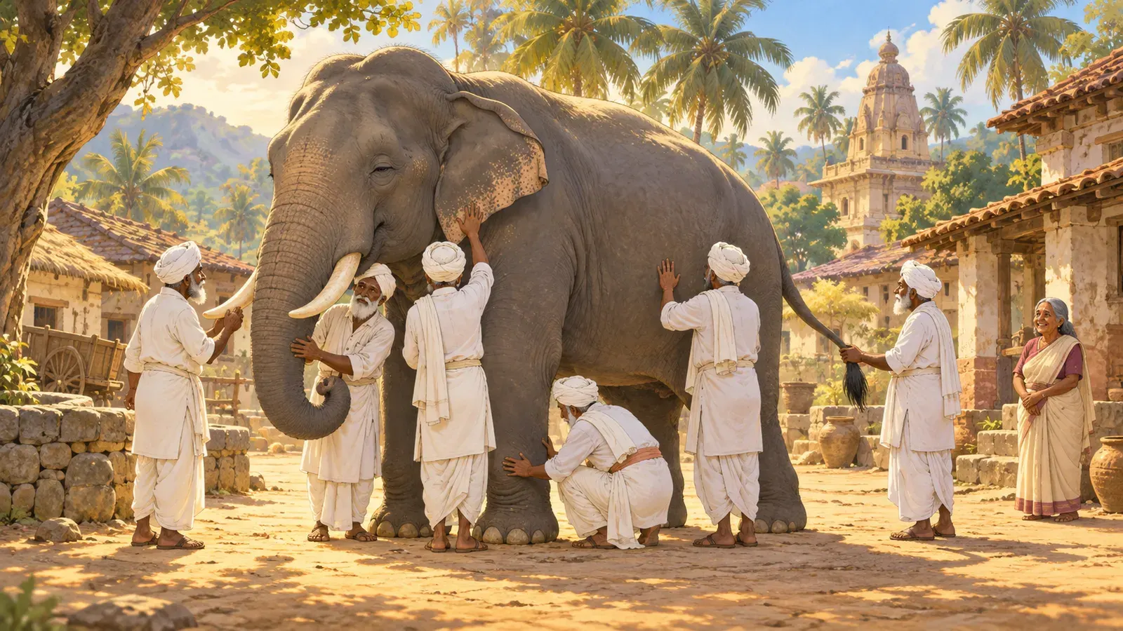The Blind Men and the Elephant(目の見えない人たちとゾウ)の挿絵