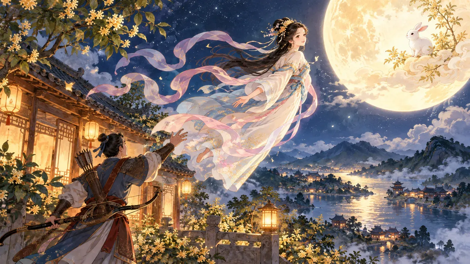 Chang'e Flies to the Moon(月へのぼった嫦娥)の挿絵