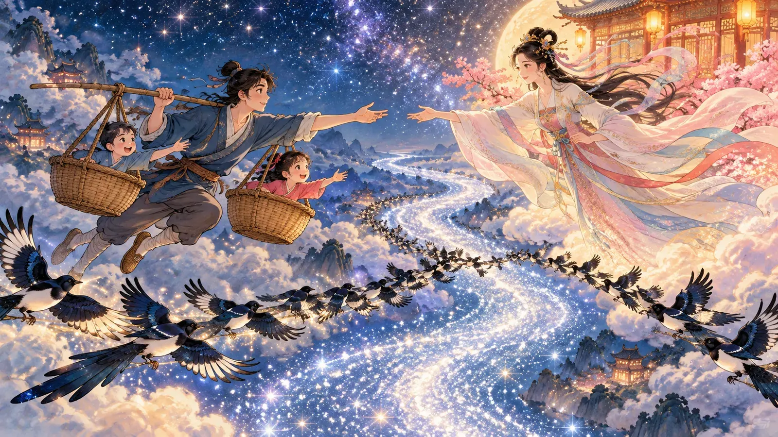 The Cowherd and the Weaver Girl（牛飼いと織姫）の挿絵